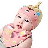 GOGO Sleeping Hat And Triangle Dribble Bibs For Kids, Infant Bib & Hat Set-Pink
