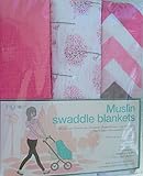 Lollypop Muslin Swaddle Blankets -Pink (Solid Pink/Pink, White and Tan Contemporary Patterns by Loll