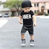 【ノーブランド品】 子供　男の子　綿　Tシャツ+パンツ　セット　ストライプパンツ　衣装　カジュアル　ギフト　全5サイズ - 120cm