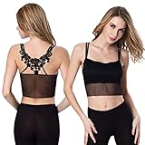 Creazyセクシーレディースレース花柄ブラビスチェクロップトップタンク カラー: ブラック