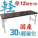 【12台セット】国産　軽量　折りたたみ机（長机）　アルミ脚　会議用テーブル　1800×600mm　ソフトエッジ　棚無し　※受注生産：納期約３週間 天板カラー:ローズ
