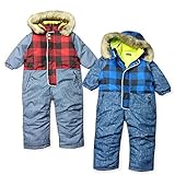 ベビー服 男の子 ジャンプスーツ 中綿 撥水加工 チェック切替 ヒッコリー ベビー (1.レッド/80cm)