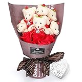 YOBANSA ソープフラワー 石鹸 花 バラ 造花 花束くま束 ベア ブーケ 可愛いぬいぐるみ (ベア6匹，花5匹) 母の日 誕生日 結婚祝い 結婚記念日のプレゼントにお勧め (ローズレッド)