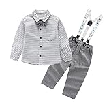 Aliciga ベビー ボーイズ 長袖 フォーマル スーツ 男の子 横縞 シャツ + サロペット 上下セット 子供服 七五三 結婚式 発表会 受験 七五三 卒園式 卒業式 入学式 結婚式 入園式 演奏