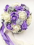 ウェディング ブーケ 結婚式 ブライダル フラワー パール付き 選べる カラー ６種類 (04 パープル＆ホワイト)