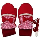 (wj1704)2017年 冬物 スノー手袋 防寒衣料 撥水加工 ミトングローブ 4.チェックリボン-レッド◇3-4才