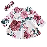 0-24月設定　新生児　ワンピース　ベビー　女の子　長袖　花柄　チュニック　女児　秋冬ドレス (90, フラワー)
