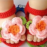 ROSENICE 新生幼児　ウール　手編み　ベビー シューズ　靴 (ピンク 赤)
