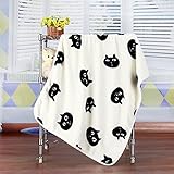 PANCY ひざ掛け 毛布 シングル フランネル 掛け布団 あったか 防寒 エアコン 対策 かわいい ねこ柄 正規品 100 * 75cm(黒猫 ホワイト)