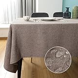 SEASHORE TREE テーブルクロス 撥水 おしゃれ table cloth 布 麻 リネン 140x180cm 防水 厚手 無地 北欧 丸洗い お手入れ簡単 家庭用 食卓用 耐熱 長方形 - アッシュブラウン