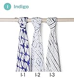 aden + anais (エイデンアンドアネイ) おくるみ 3枚セット バンブー SILKY SOFT ブランケット スワドル 出産祝い 【並行輸入品】 I Indigo