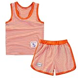 Tortor 1bacha(JP) 男女兼用　子供服　タンクトップ　短パンツ　キッズ　男の子　よこ縞　スーツ　2点セット　シャツ　ショットパンツ　女の子　袖なし　着心地がいい　夏　普段着　通園　通学　