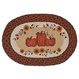 DII Thanksgiving, Fall Holiday, Printed Braided Jute Placemat, 13x19', Country Pumpkins, Set of 4 [並