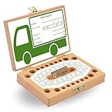 E.Feather (イーフェザー) 乳歯ケース 乳歯 入れ 子ども 歯 箱 木製 トゥースケース 思い出 記念 プレゼント ( 車 トラック 緑 )