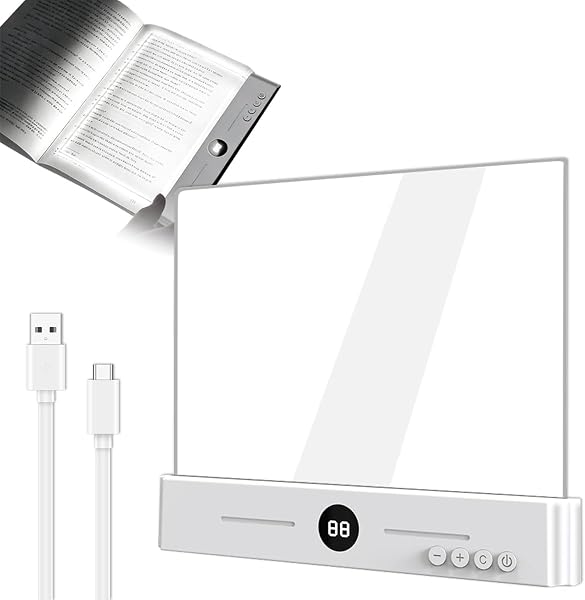 Book Light, Reading Light, Flat Shape, Stepless Dimming, 3 Color Changing Timer, Eye Caring LED Book Light Night Light for Bedside Bedroom (White) - 1