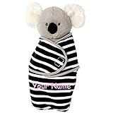 Personalizedおくるみ赤ちゃんコアラwithブラックandホワイトStripedリムーバブルおくるみブランケットStuffed Animal Toy – 12インチ