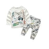 新生児パジャマセット2個ホワイト印刷長袖Tシャツ、パンツ伸縮バンド カラー: ホワイト
