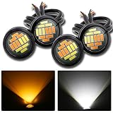 Grandview LED スポットライト埋込型 LEDデイライト 転向信号 ホワイト・アンバー 4014SMD イーグルアイ 車用ライト 12V 4本セット 黒ベース ブラック ベース 12SMD