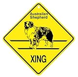Australian Shepherd XING サインボード：オーストラリアンシェパード 横断 注意 英語 看板 Made in U.S.A [並行輸入品]