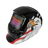 Hanbaili 溶接ヘルメット、黒い顔をしたイーグルソーラー給電溶接ヘルメット自動暗くなるフード、ミグティグアーク溶接機マスクブルーイーグルデザイン