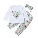 Tovadoo 子供服 ベビー服 女の子 トップス+ズボン+ヘアバンド 秋冬 長袖 小花柄 ハート柄 キュート おしゃれ ファッション 保育園 旅行 プレゼント