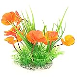 uxcell 高さ18cm 魚のタンク 装飾 人工 水中植物 花 オレンジ グリーン