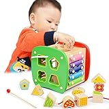 [ドリーマー]　4イン1ボックス！　そろばん　型はめ　紐通し　シロホン　4wayおもちゃ　木琴　ビーズ　珠算　形合わせ　はめこみ　幾何学認識　カラー/形　紐付き　槌　知育玩具　積み木　早期開発　木製　