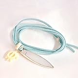 サーフボード 白蝶貝 & SV925製 レザーペンダント 夜光貝製 亀付き (合皮 水色)