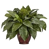 ほぼ自然6659 Bird Nest Fern with花瓶装飾シルク植物、グリーン