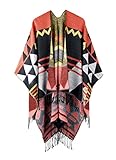 juruaaレディース印刷ウールパシュミナショールブランケットケープポンチョセーター US サイズ: M カラー: オレンジ