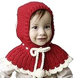 【Ludus Felix】 赤ずきんちゃん風 ニット帽 ニット帽子　ポンチョ ベビー ＆ キッズ 子供　　ボンボン付き　選べるカラー 2色　ケープ 一体型 マフラー ネックウォーマー フード 【肩＆耳
