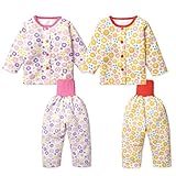 (レッド/80cm)ベビー服 女の子 パジャマ 長袖 上下組 花柄 お腹が出ない 腹巻き付 後ろマチ 女児 ベビー