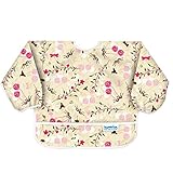 バンキンス 油が落ちるスリーブビブ【日本正規品】柔らかくて軽量 洗濯機で洗えてすぐ乾く お食事用防水ビブ 長袖タイプ 6~24ヶ月 Flutter Floral(ベージュ)ベルクロタイプ SUV464