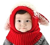 Belka Smile 選べる 5色　ひつじ ニット帽 ニット帽子 ベビー キッズ 赤ちゃん 子 子供 かわいい　プレゼント　出産祝い 防寒 (赤）