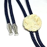 レリーフ調 ヤタガラス 夜光貝 ループタイ 紺色紐