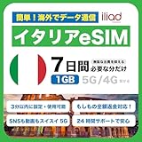 【eSIM・返品交換無料】 イタリア 1GB 7日間 通信 SIMカード 5G 4G iPhone Android 対応 IT7