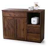 キッチンカウンター レンジ台 熱・湿気がこもりにくい モイス加工 引き出し 可動棚 ロータイプ リアル木目 国産 幅120cm ブラウン