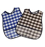 （kiejun) ベビー 食事エプロン スタイ 離乳食 防水 ポケット付 食事用スタイ よだれかけ リバーシブル 男女兼用 ２枚組 ki-024 (ブロックチェック)