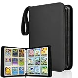 カードファイル カードバインダー シールファイル 9ポケット 900枚収納 ポータブルファスナー カードシート他のゲームカードを集める (9ポケット, ブラック)