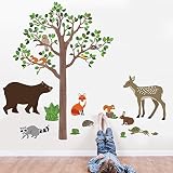 大きな森の動物ツリー壁デカールステッカーRepositionableデカールfor Kids部屋