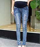 ルル屋　マタニティ デニム パンツ スクラッチ ユーズド加工 美脚 ボトムス ライトブルーウォッシュ (XXL)