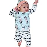 AmazingDeal 子供服 ベビー服 男の子 女の子 ルームウェア 長袖 Ｔシャツ＋ロングパンツ+帽子 ３点 春秋冬 上下セット 出産祝い 綿製品 衣装 ストライプ (90（12~24ヵ月）)