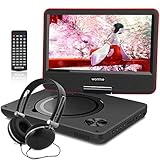 WONNIEポータブルDVDプレーヤー 子供 5時間連続再生 SD/SDHC/USB対応 9.5インチ 車載 270度回転可 教育 勉強用 軽量 日本語取り扱い説明書 (レッド)