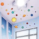 Cotowinソーラーシステムの壁のステッカー子供部屋Stars Outer Space Sky壁デカールPlanets Sun Saturn Earth Marsポスター壁画