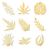 OLYCRAFT 9枚 金属ステッカー 葉 レジンステッカー 植物ステッカー 4x4cm 金属製シール パワーシール 金属 デコ素材 メタル アクセサリーパーツ ゴールド