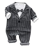 WINベビー服 スーツ ジャケット シャツ ズボン 3点セット 蝶ネクタイ タキシード 紳士服 赤ちゃん キッズ 男の子 フォーマル セレモニー ブルー (90cm, グレー)