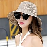 Hatrita-J 日除け帽子女夏の太陽帽シルクハット日焼け止め帽平に沿って砂浜麦わら帽 d