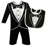 Stephan Baby Tiny Tux Long Romper and Bib Gift Set, 6-12 Months by Stephan Baby