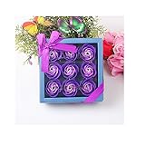 Homefunny 9PCS レッドソープフラワー ギフト ボックス 石鹸の花 造花 プレゼント 誕生日 母の日 などに 全3色 (パープル)