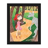 Little Red and Wolfy :レッドRiding Hood Offering the Big Bad Wolf A Cookie In The Forest森水彩画for Childsキ